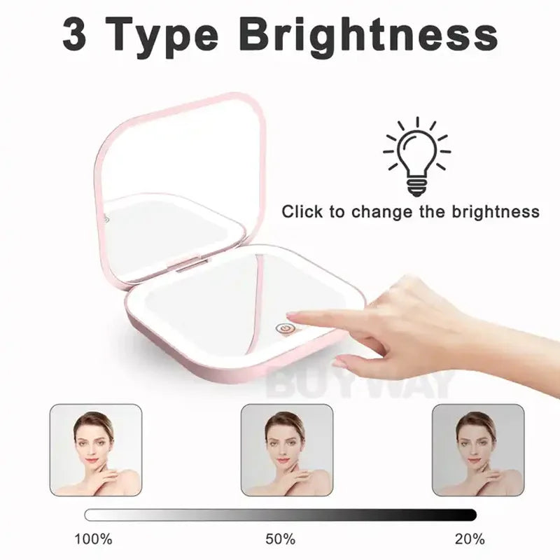 Small folding mirror with lights