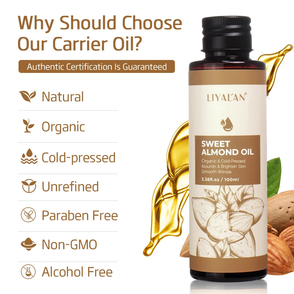 Sweet almond oil for body care and massage