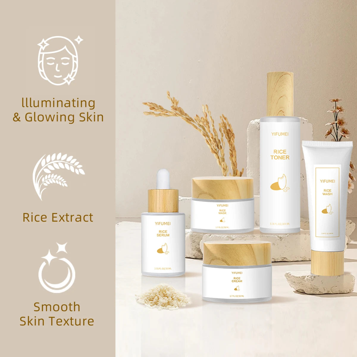 Rice Skin Care Set, 5 Pieces