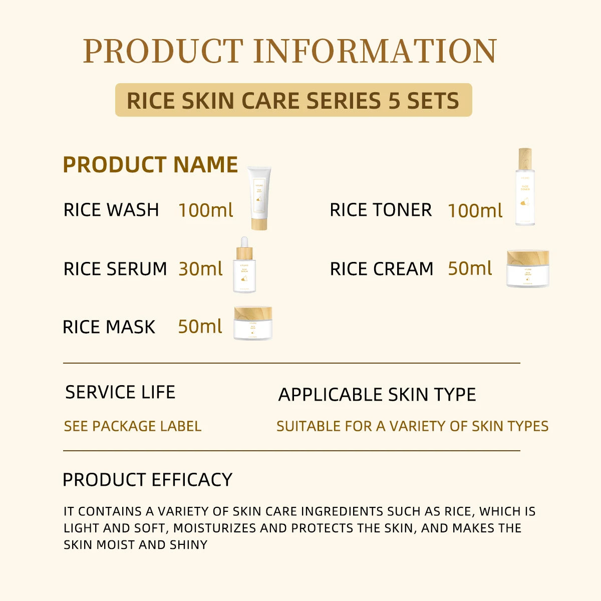 Rice Skin Care Set, 5 Pieces
