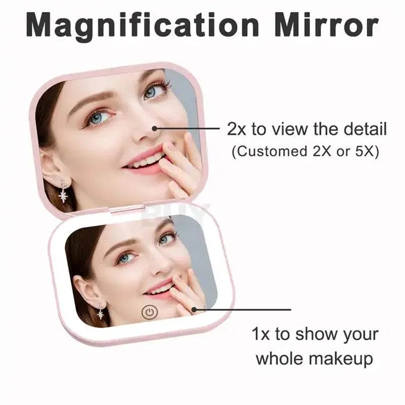 Small folding mirror with lights