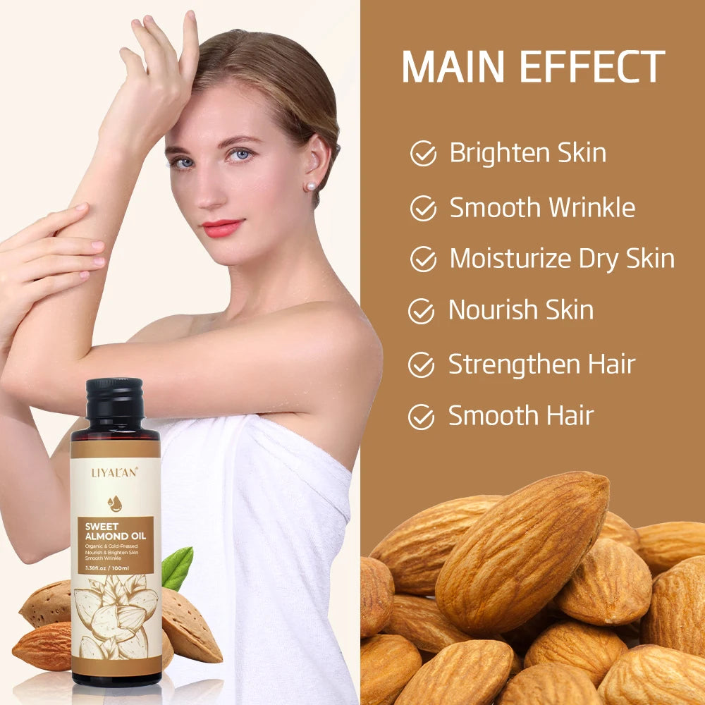 Sweet almond oil for body care and massage