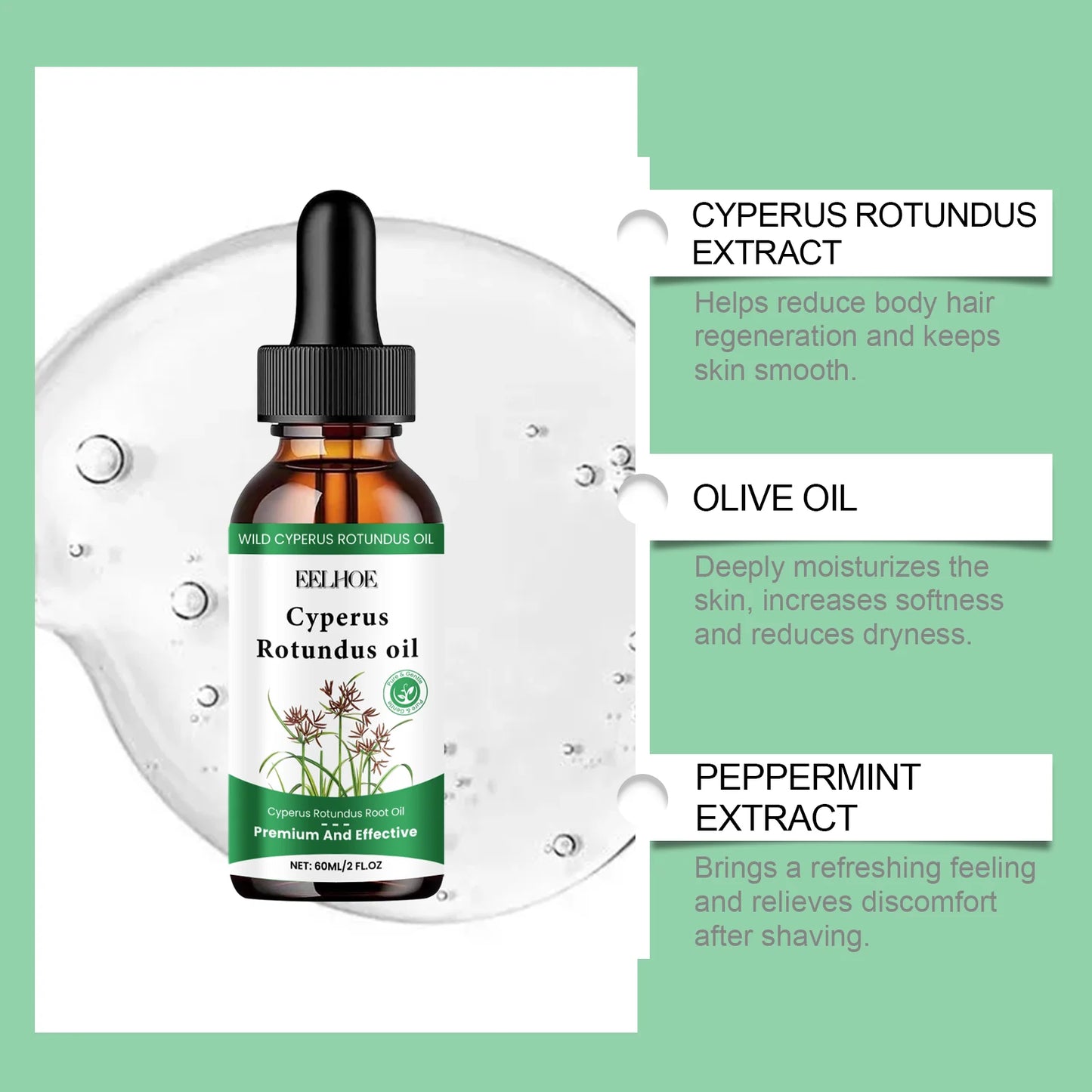 Gentle oil that reduces body hair growth