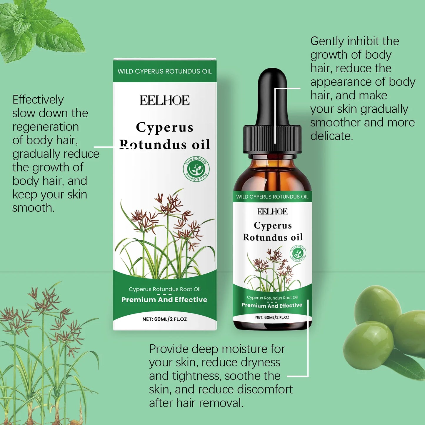 Gentle oil that reduces body hair growth