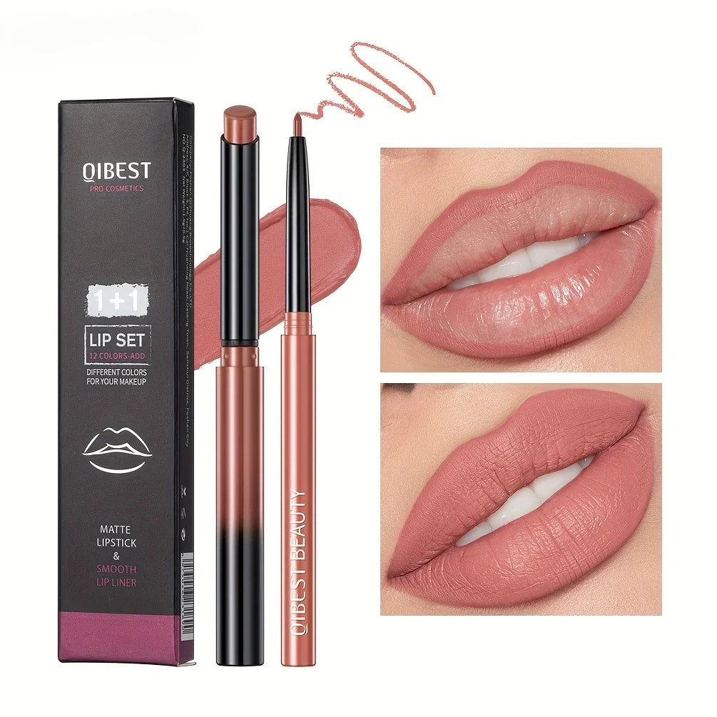 Matte Lipstick & Lip Liner, 12 Colors