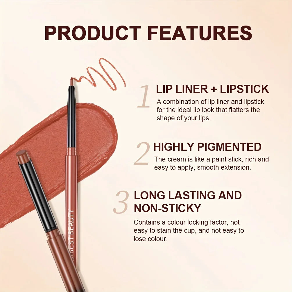 Matte Lipstick & Lip Liner, 12 Colors